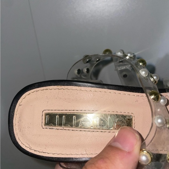 pearl heels Black heels embellished heels clear heels strappy heels - Picture 4 of 8